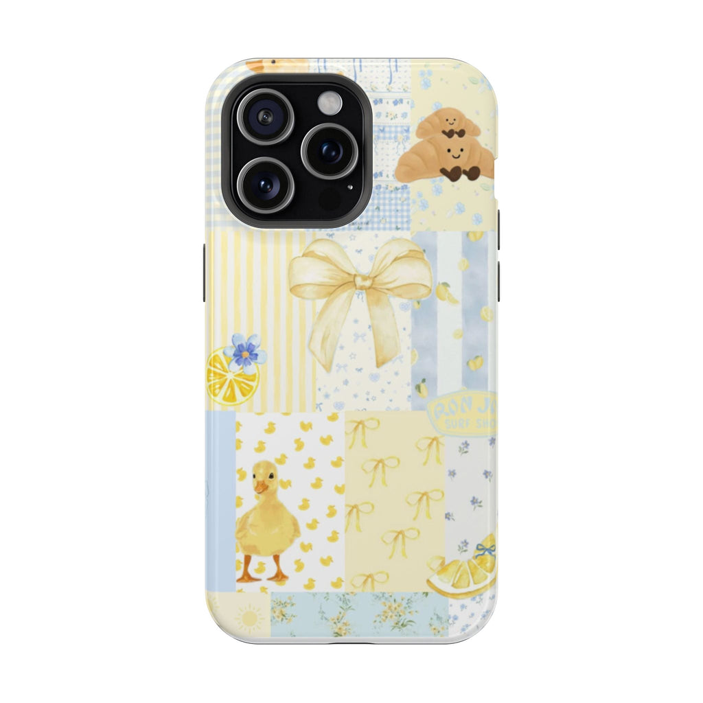 Pastel Sarı Mavi Kurdele Ördek Desenli Telefon Kılıfı K015