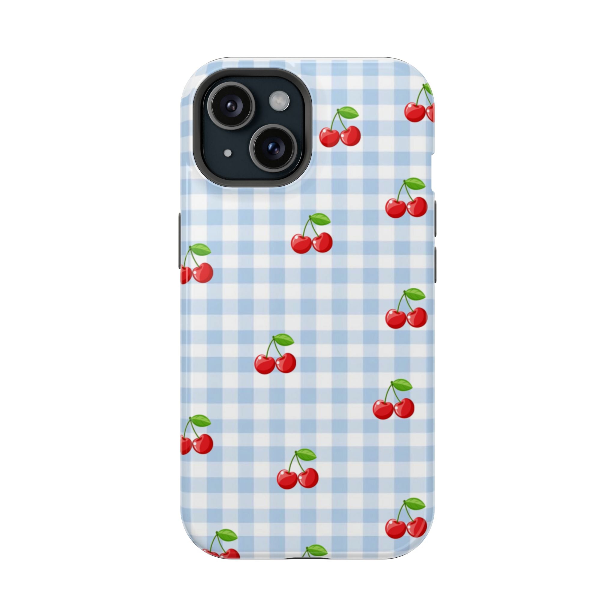 Mavi Kareli Kiraz Desenli Telefon Kılıfı K117