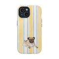 Sarı Beyaz Çizgili Pug Tasarımı Telefon Kılıfı K096