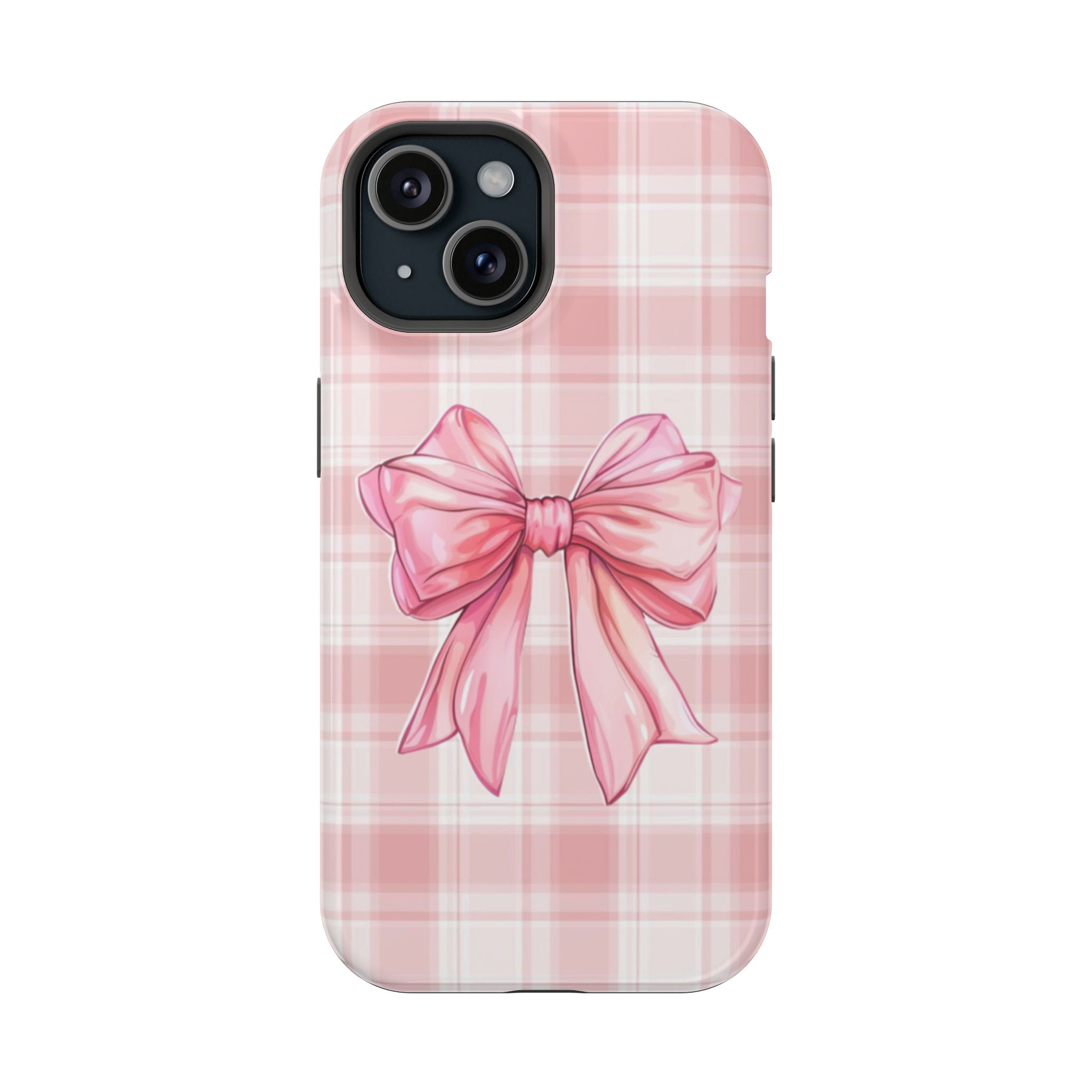 Pembe Ekose Desenli Büyük Fiyonk Telefon Kılıfı K195