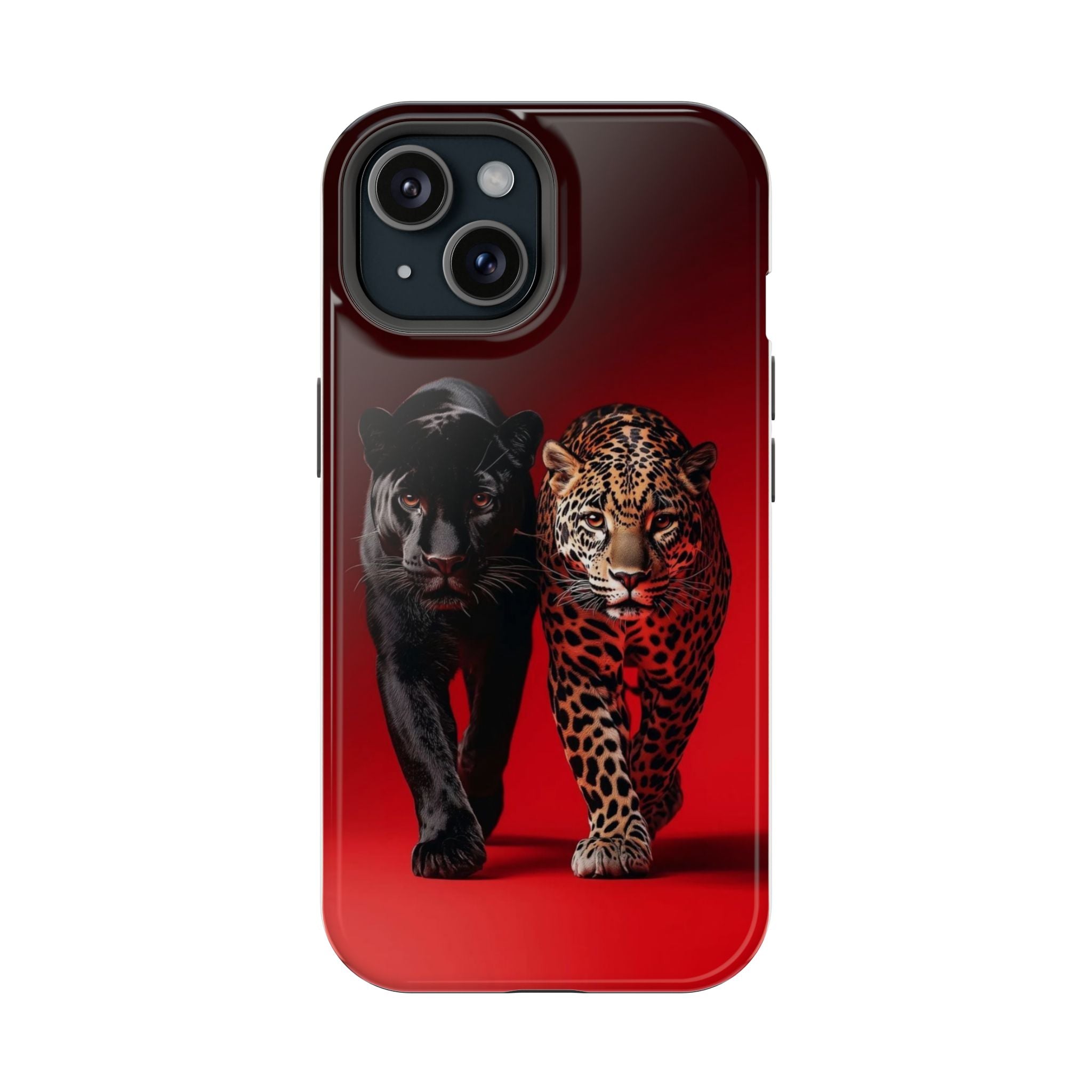 Kırmızı Zemin Siyah ve Benekli Leopar Telefon Kılıfı K226