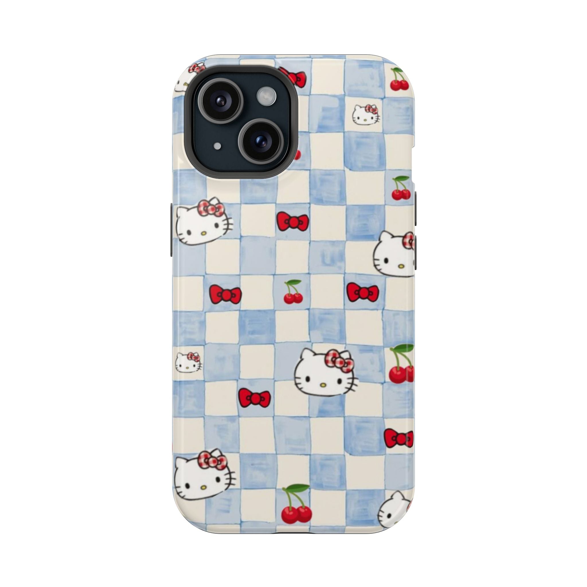 Mavi Kareli Hello Kitty Kiraz Desen Telefon Kılıfı K069