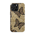 Leopar Desenli Kelebekler ve Simli Altın Telefon Kılıfı K159