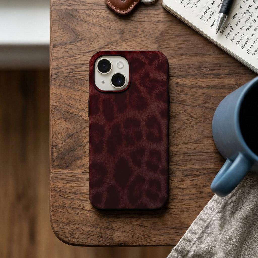 Bordo Leopar Deseni Telefon Kılıfı K458