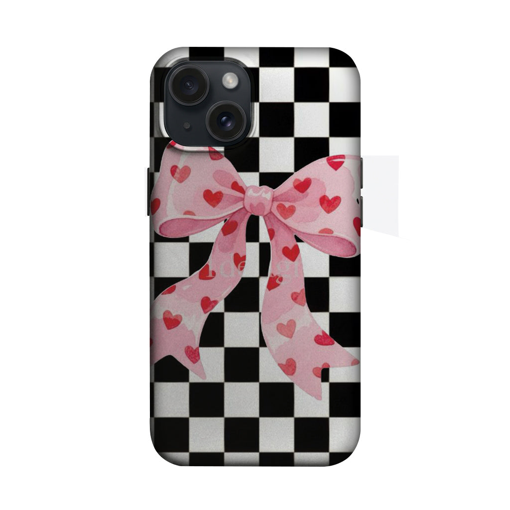 Damalı Zeminde Pembe Fiyonk Telefon Kılıfı K524