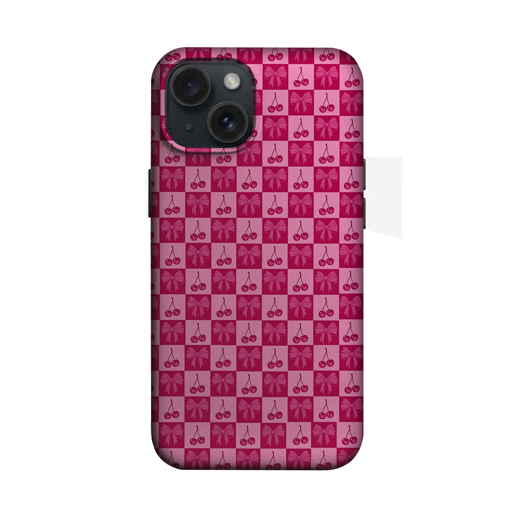 Pembe Kiraz ve Fiyonk Desenli Telefon Kılıfı K060
