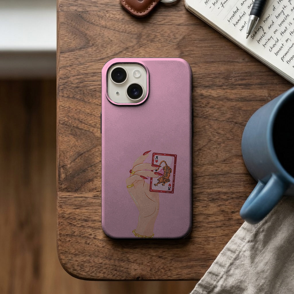 Pembe El ve Kaplan Kartı Deseni Telefon Kılıfı K074