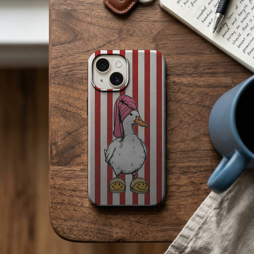 Pembe Havlulu Ördek ve Kırmızı Çizgiler Telefon Kılıfı K081