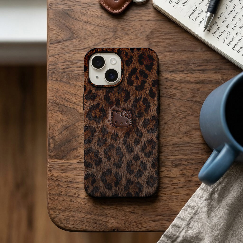 Leopar Desenli Kahverengi Hello Kitty Telefon Kılıfı K123