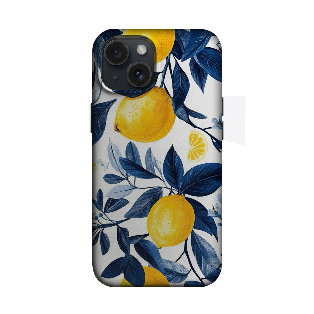 Sarı Limon Mavi Yaprak Deseni Telefon Kılıfı K140