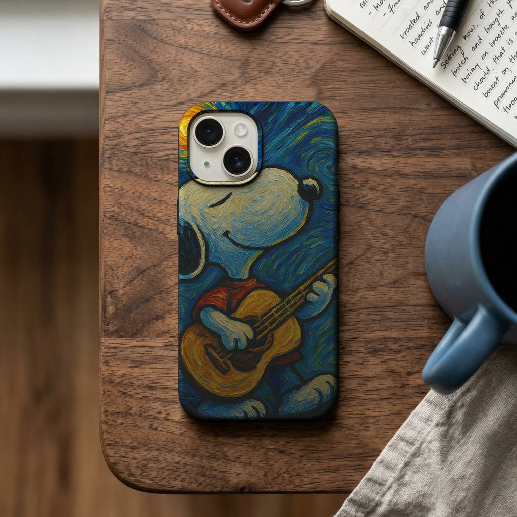 Mavi Arka Plan Snoopy Gitar Telefon Kılıfı K169