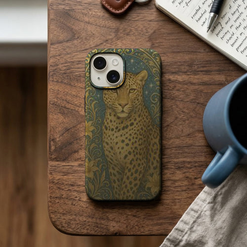 Altın Sarısı Leopar ve Mavi Desen Telefon Kılıfı K176