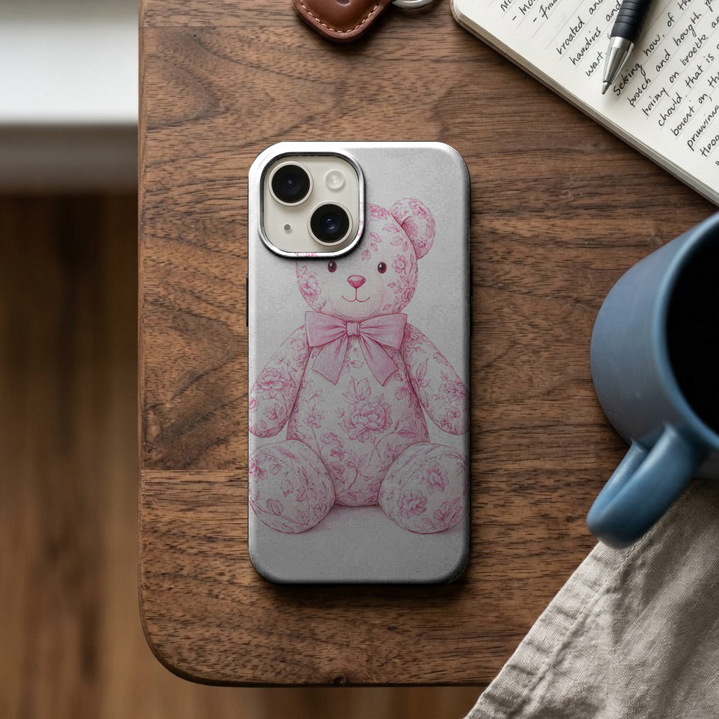 Pembe Çiçekli Ayıcık Tasarımı Telefon Kılıfı K180