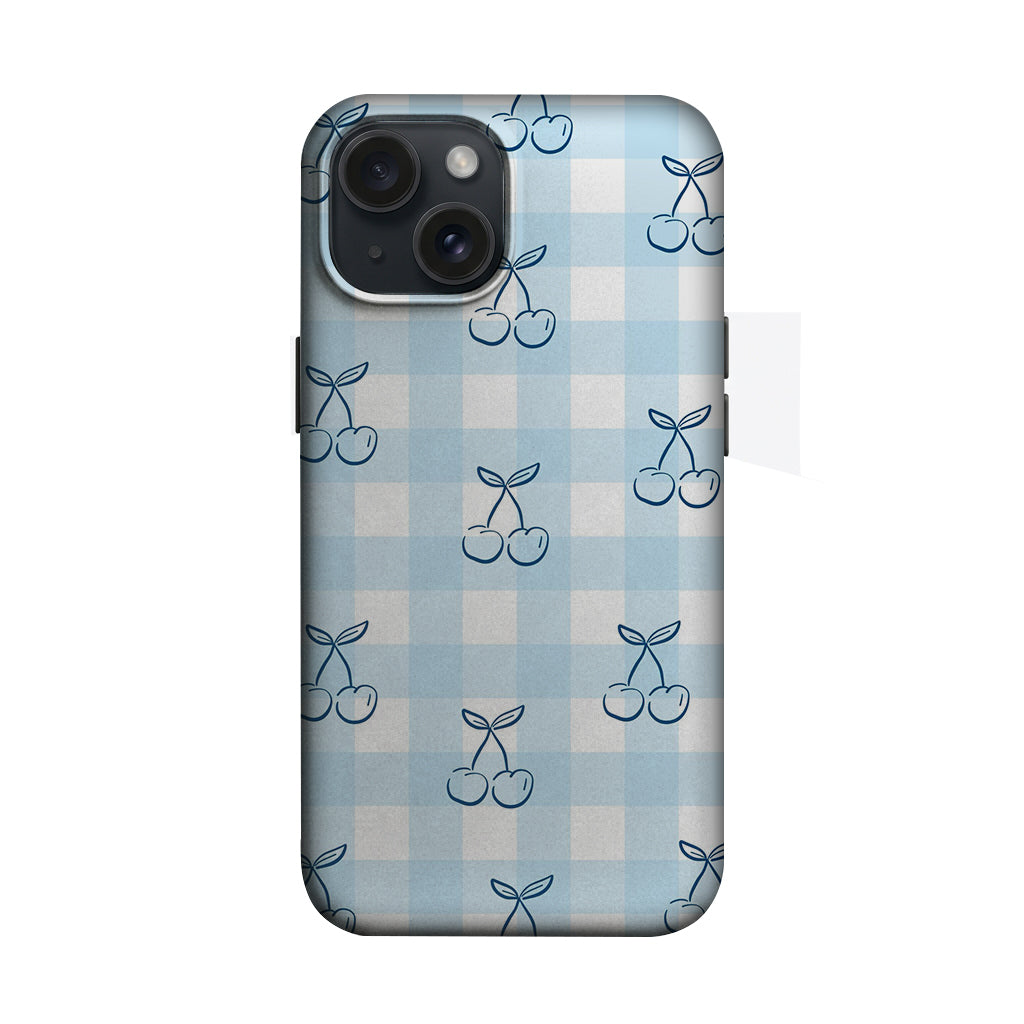 Mavi Kareli Kiraz Desenli Telefon Kılıfı K183