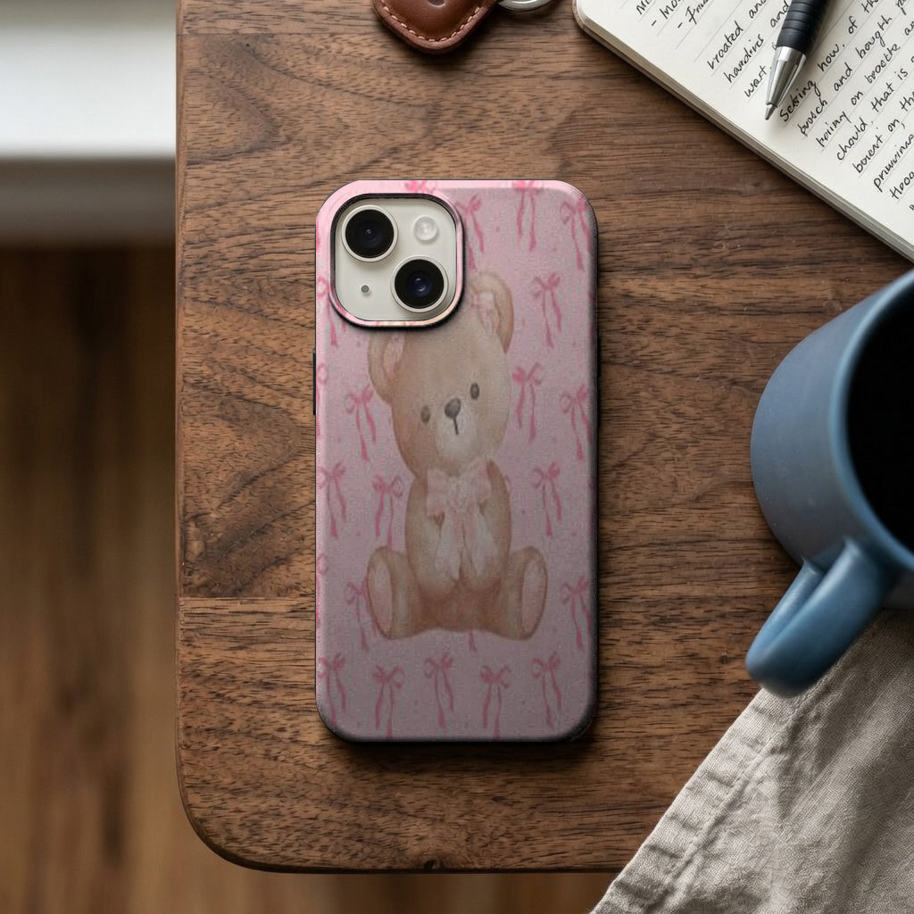 Pembe Fiyonklu Ayıcık Desenli Telefon Kılıfı K246