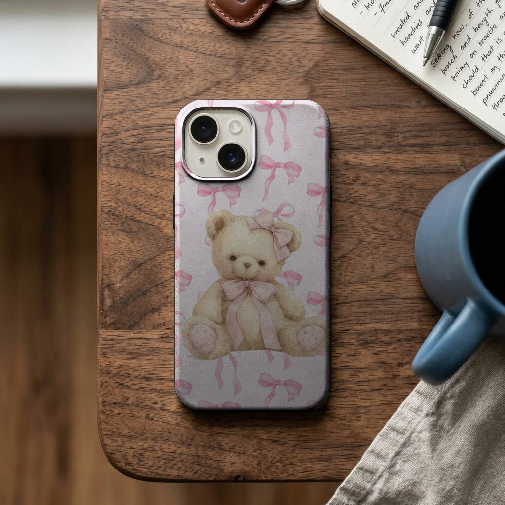 Pembe Fiyonklu Ayıcık Desenli Telefon Kılıfı K251