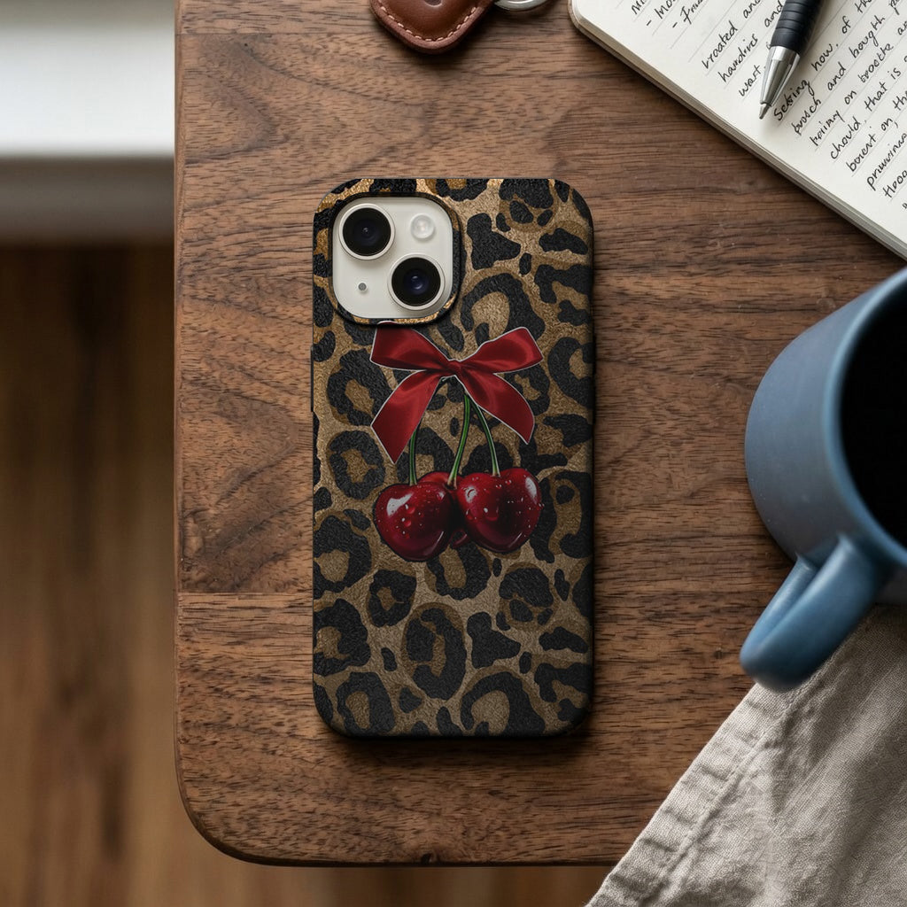 Zarif Kiraz Desenli Leopar Telefon Kılıfı K282
