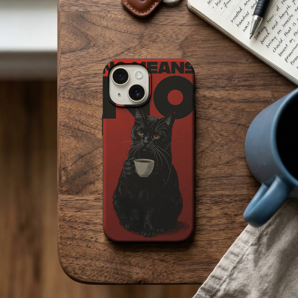 Kahve İçen Siyah Kedi Telefon Kılıfı K695