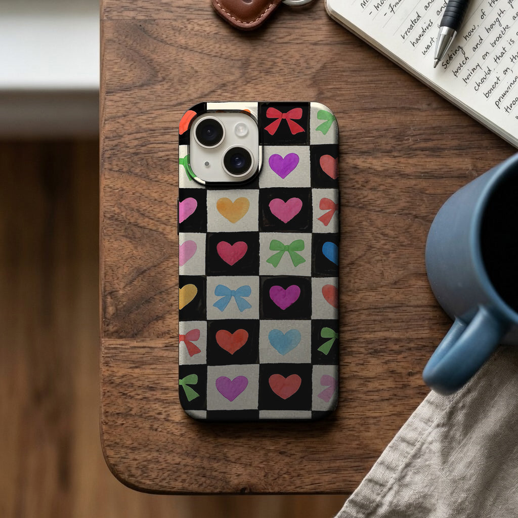 Kalp ve Fiyonk Dama Deseni Telefon Kılıfı K533