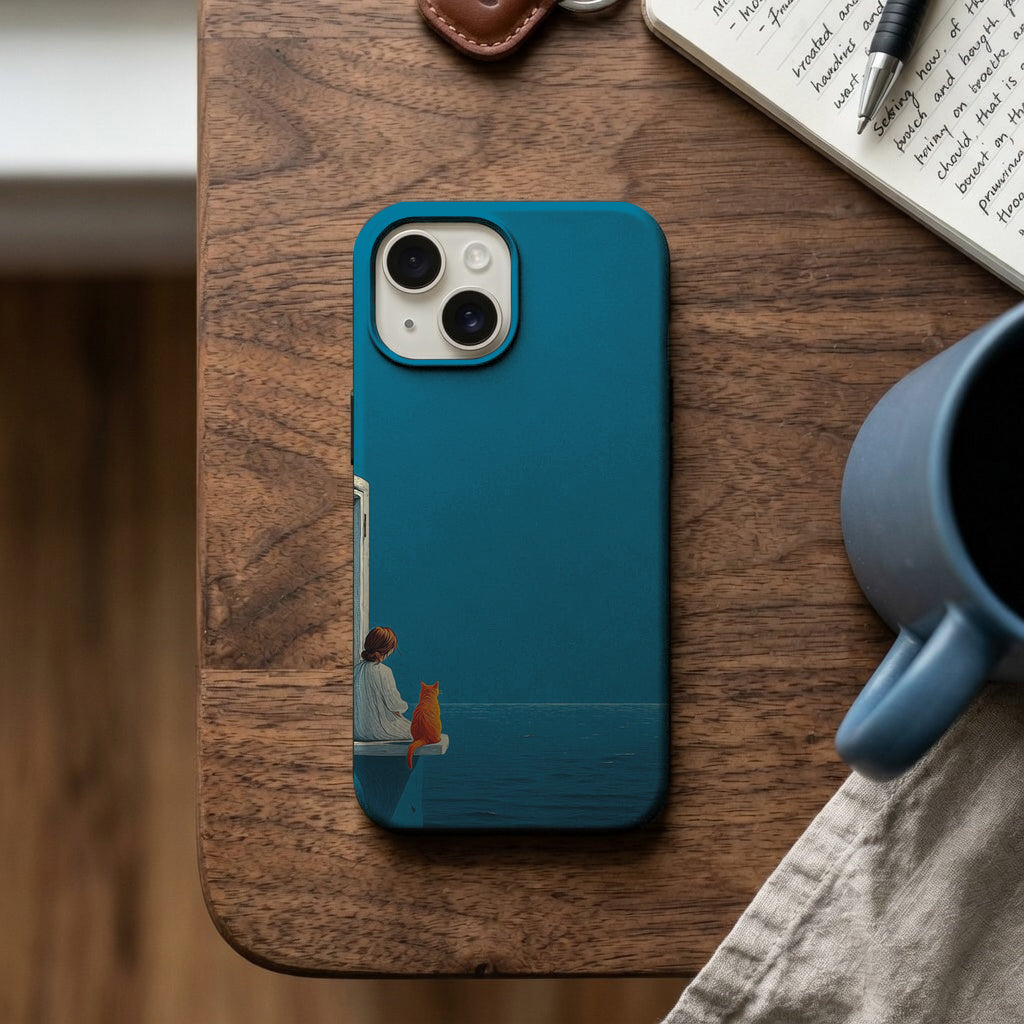 Kapıda Oturan Kız ve Kedi Telefon Kılıfı K588