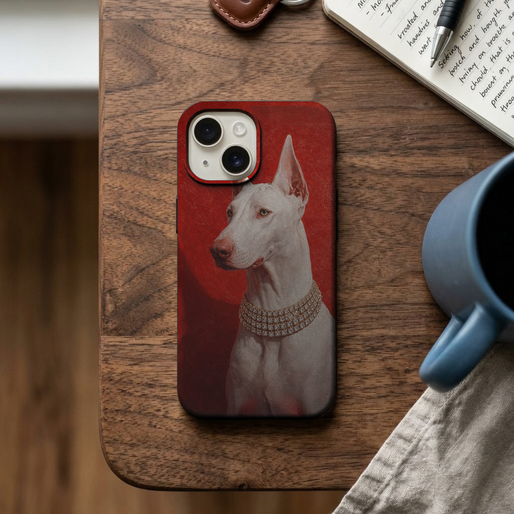 Kırmızı Zemin Beyaz Köpek Portre Telefon Kılıfı K662