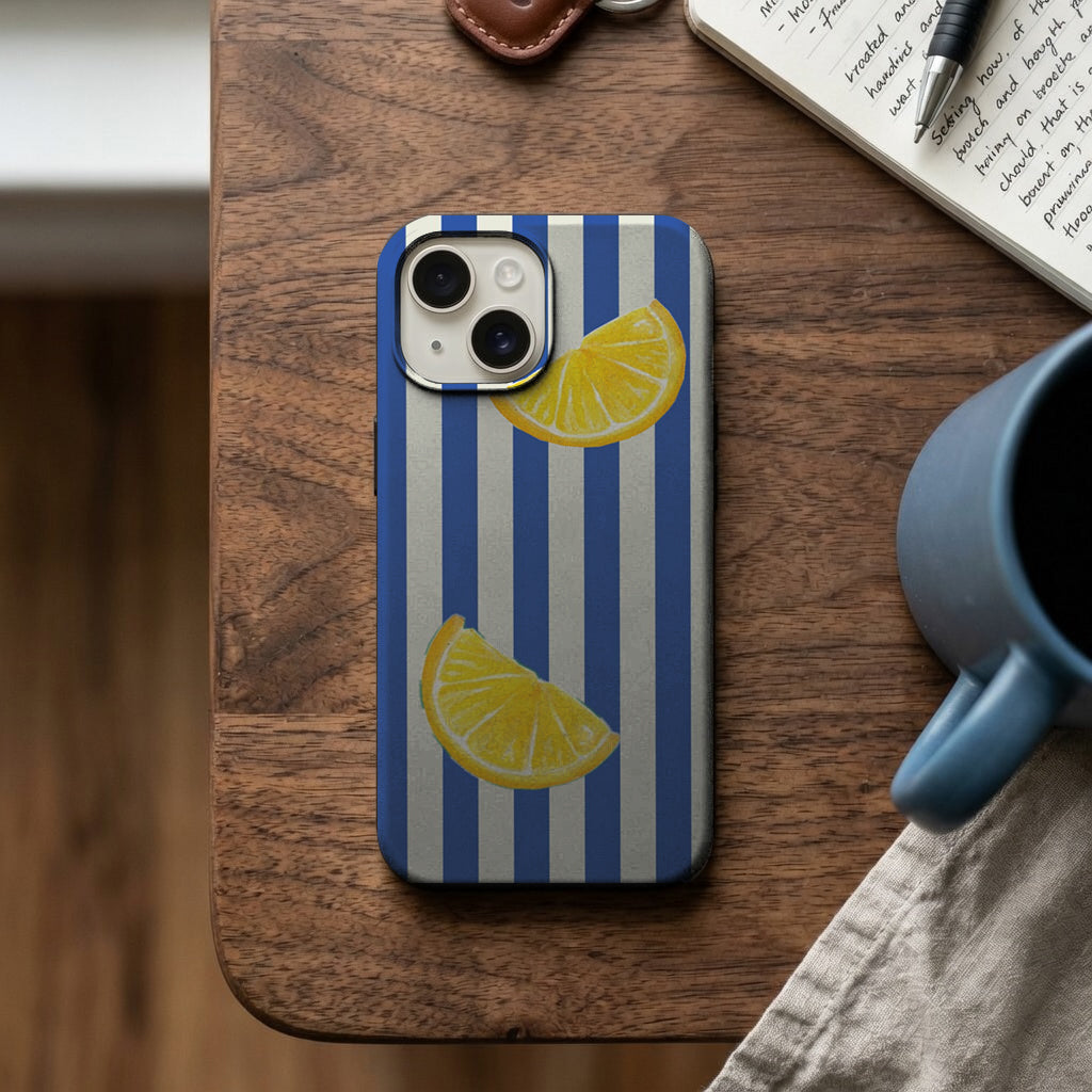 Lacivert Çizgili Limon Dilimleri Telefon Kılıfı K488