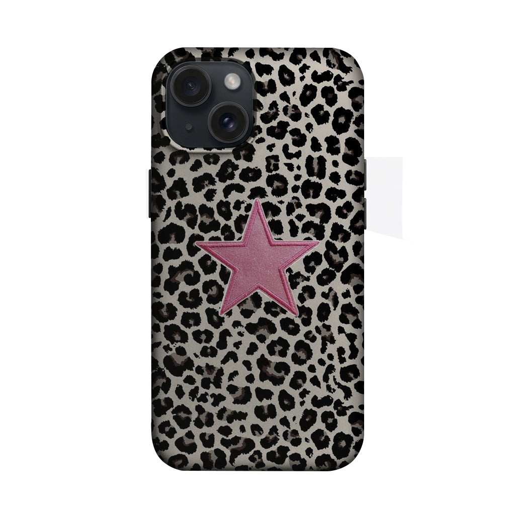 Leopar Zeminde Pembe Yıldız Telefon Kılıfı K459