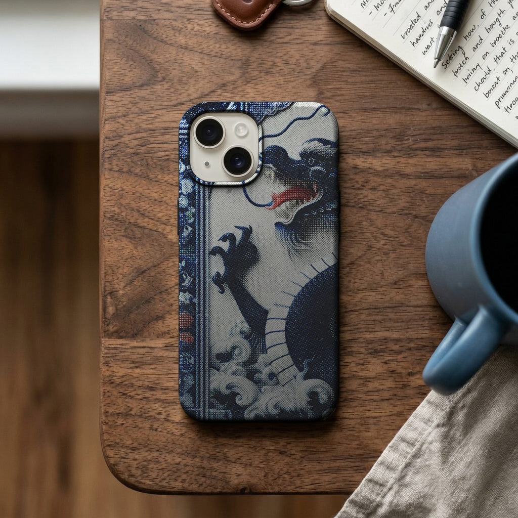Mavi Beyaz Ejderha Desenli Telefon Kılıfı K618