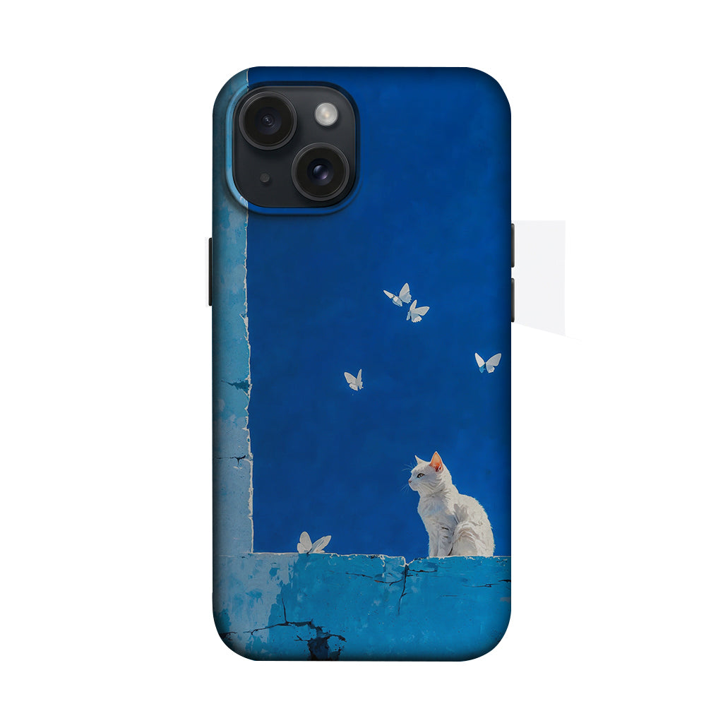 Mavi Pencerede Beyaz Kedi Telefon Kılıfı K594