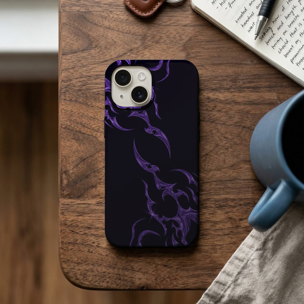 Mor Alev Desenli Siyah Telefon Kılıfı K617