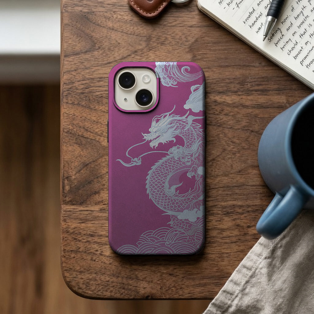Pembe Beyaz Ejderha Desenli Telefon Kılıfı K638