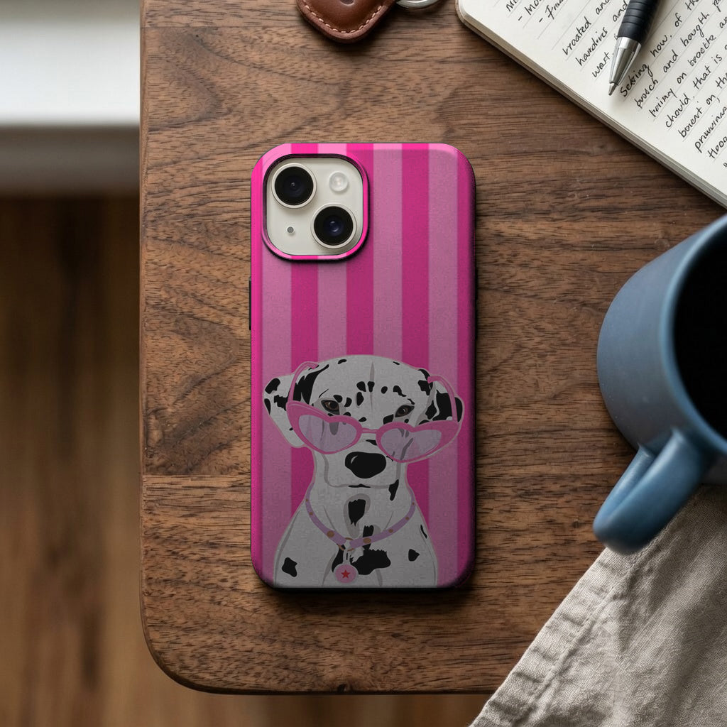 Pembe Çizgili Gözlüklü Dalmaçyalı Telefon Kılıfı K554
