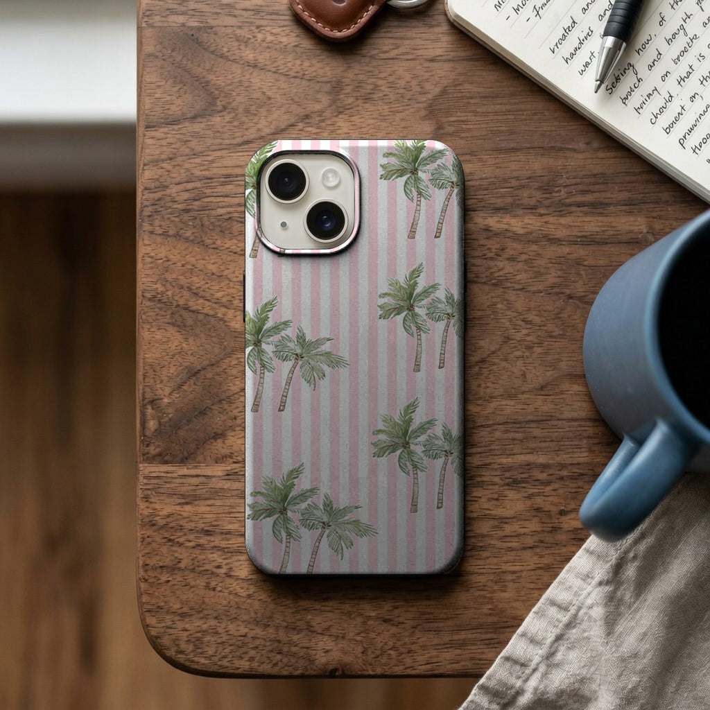Pembe Çizgili Palmiyeler Telefon Kılıfı K539