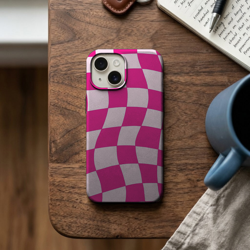 Pembe Dalgalı Dama Deseni Telefon Kılıfı K535