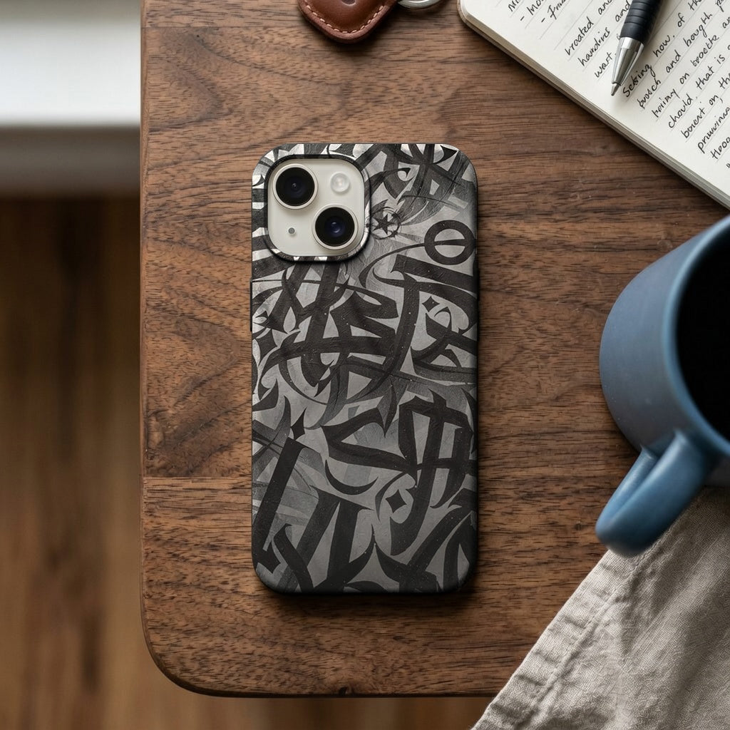 Siyah Beyaz Kaligrafi Desenli Telefon Kılıfı K622