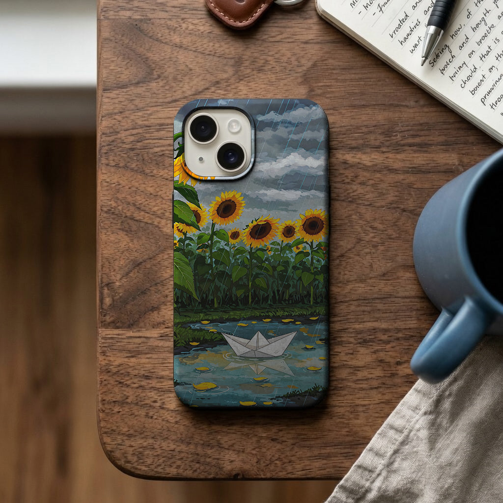 Yağmurda Ayçiçekleri ve Kağıt Gemi Telefon Kılıfı K467