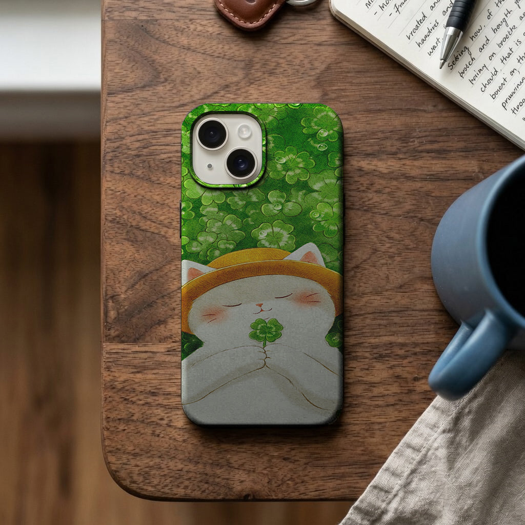 Yeşil Zeminde Şapkalı Kedi Telefon Kılıfı K462