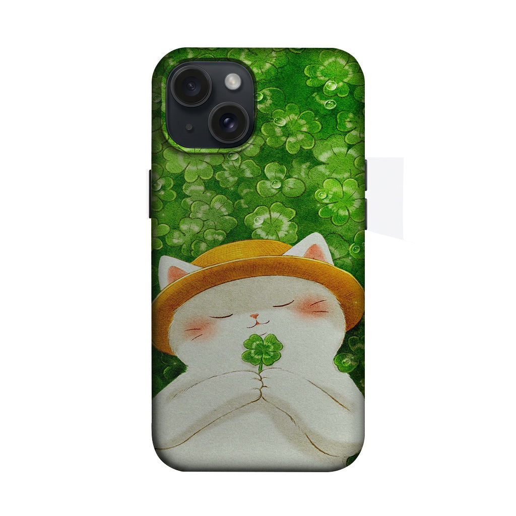 Yeşil Zeminde Şapkalı Kedi Telefon Kılıfı K462