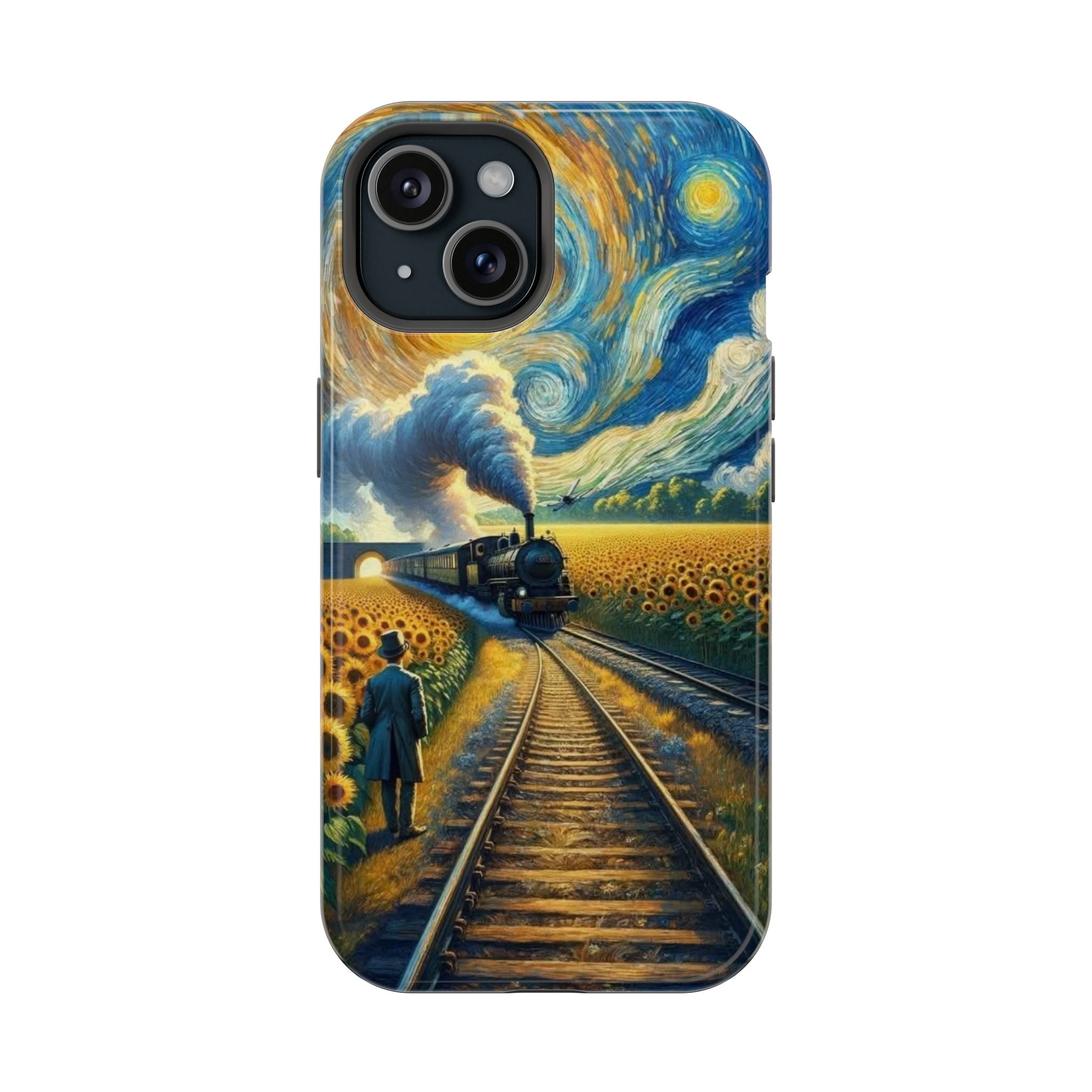 Van Gogh Esintili Tren ve Ayçiçeği Deseni Telefon Kılıfı K221