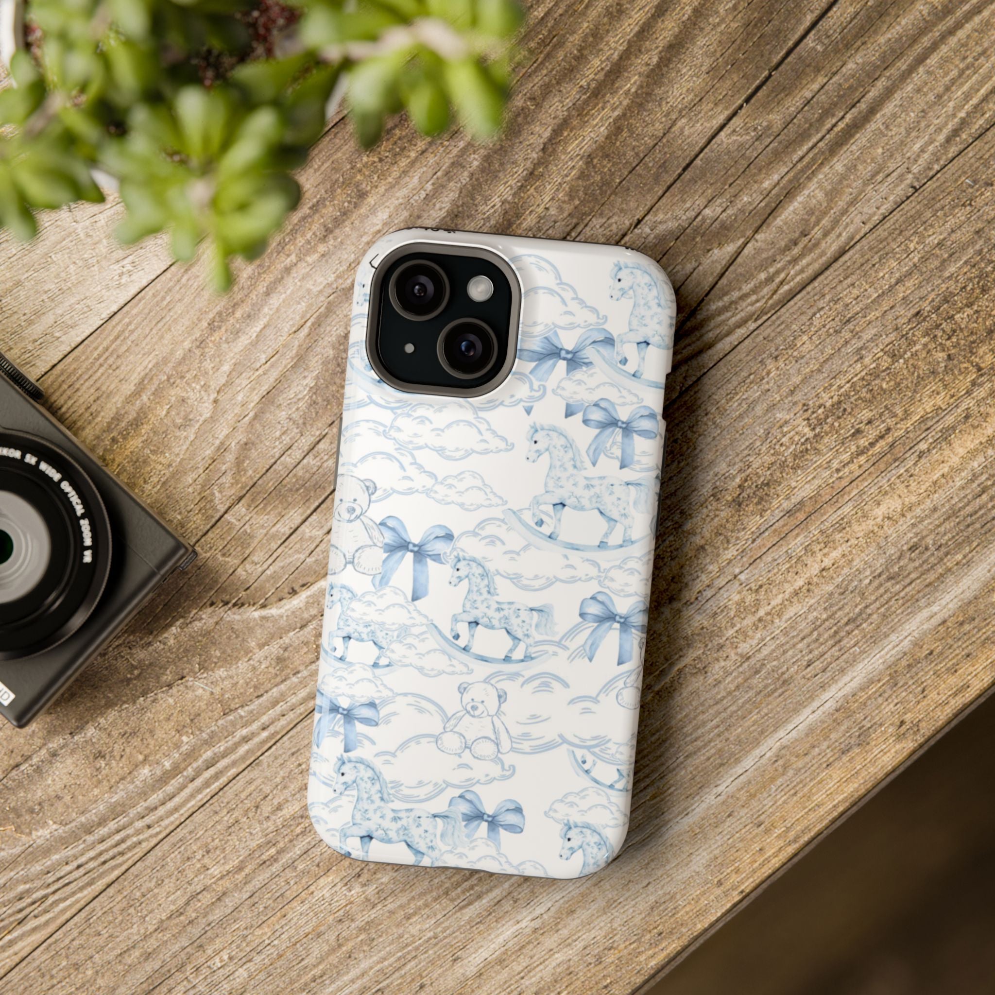 Mavi Bulutlu At ve Ayıcık Deseni Telefon Kılıfı K038