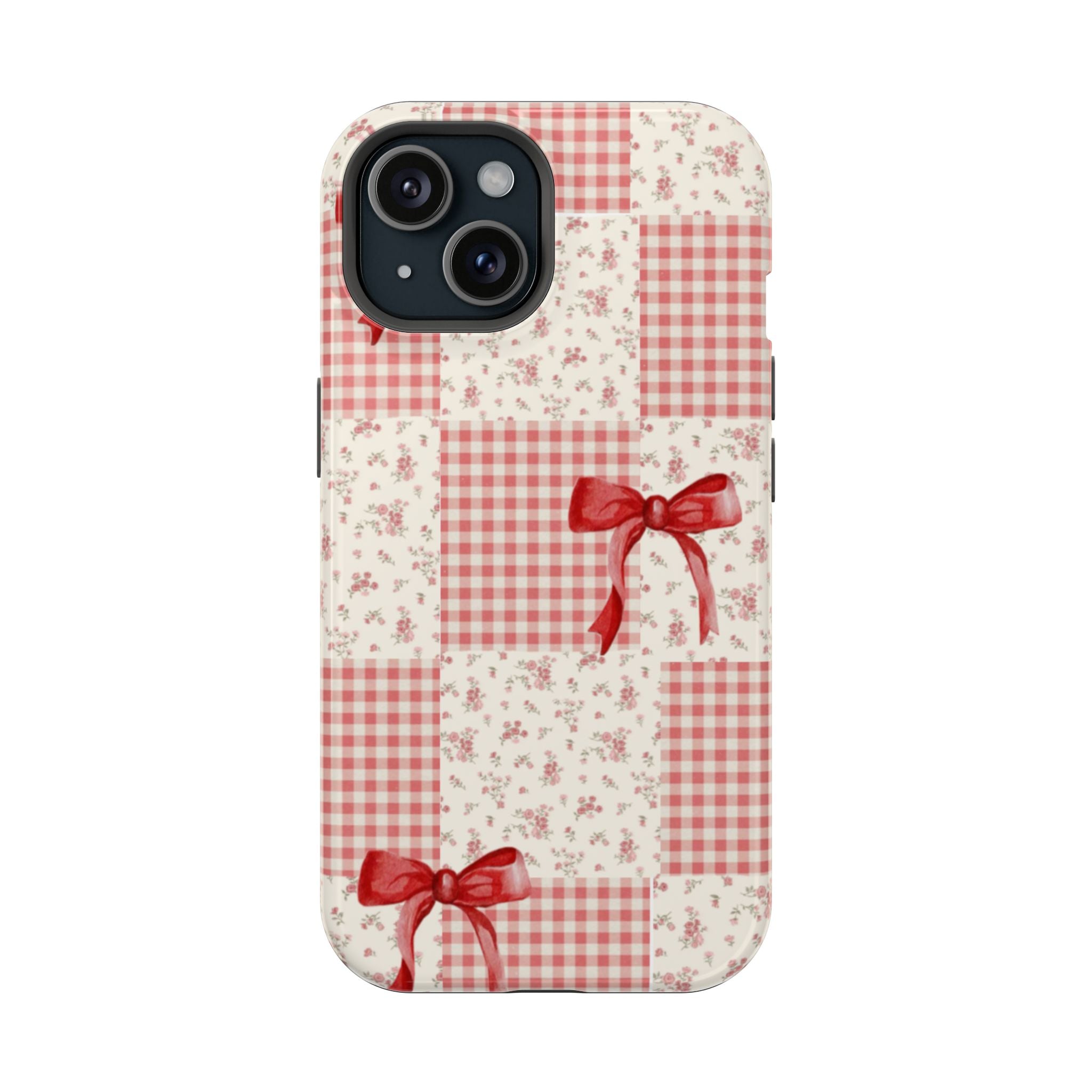 Kırmızı Fiyonk Desenli Pembe Kareler Telefon Kılıfı K115
