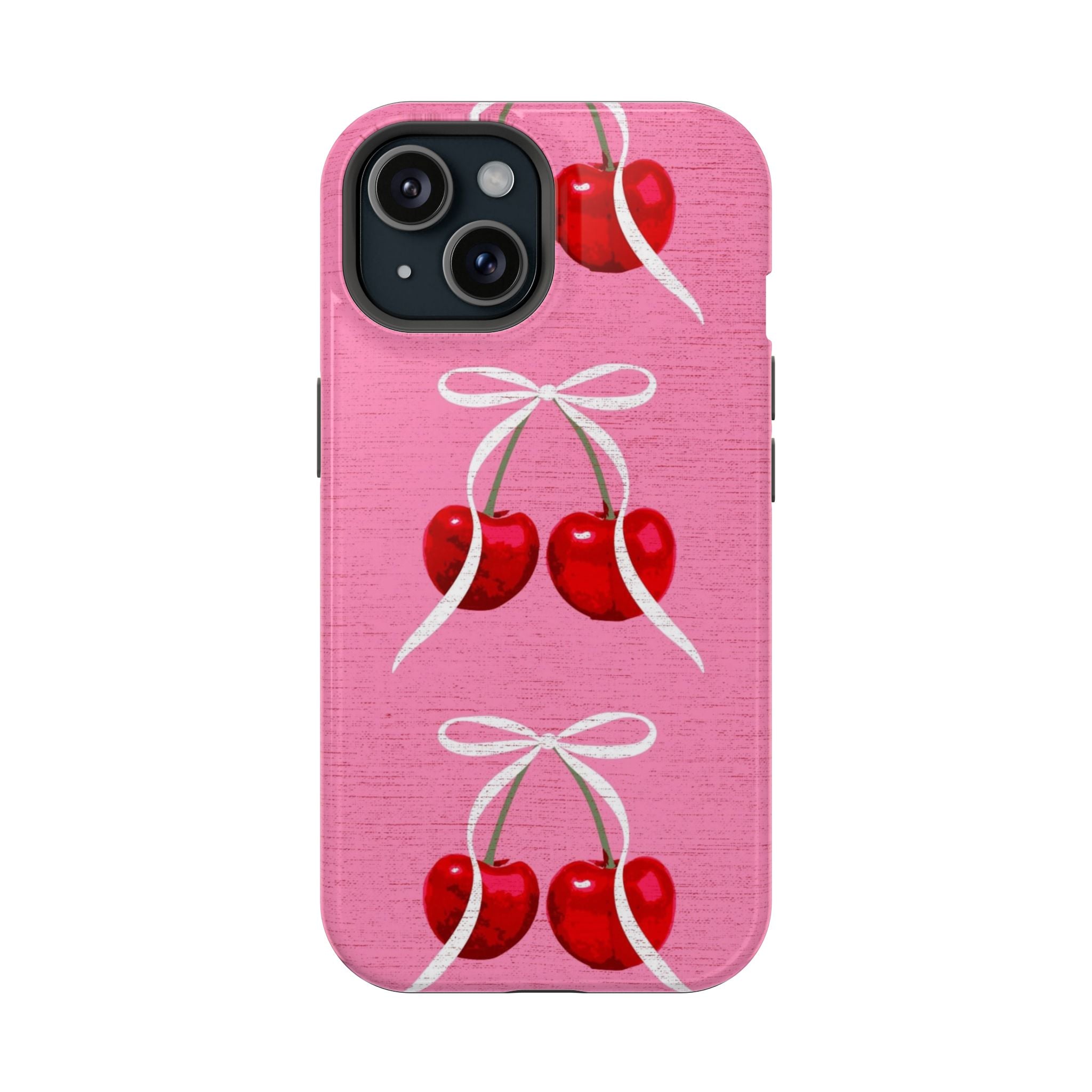 Pembe Zemin Kurdeleli Kiraz Desenli Telefon Kılıfı K066