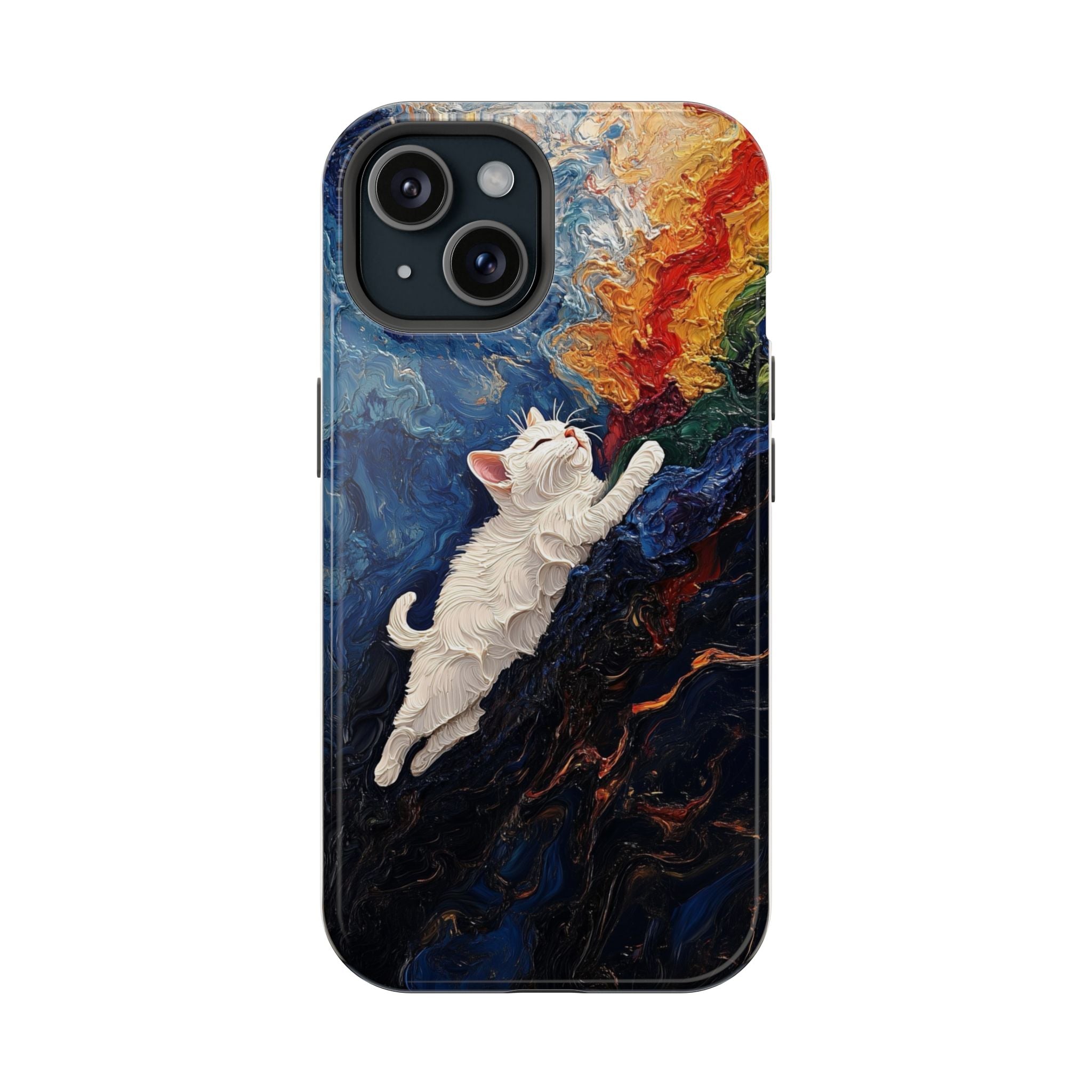 Beyaz Kedi Renkli Soyut Arka Plan Telefon Kılıfı K238