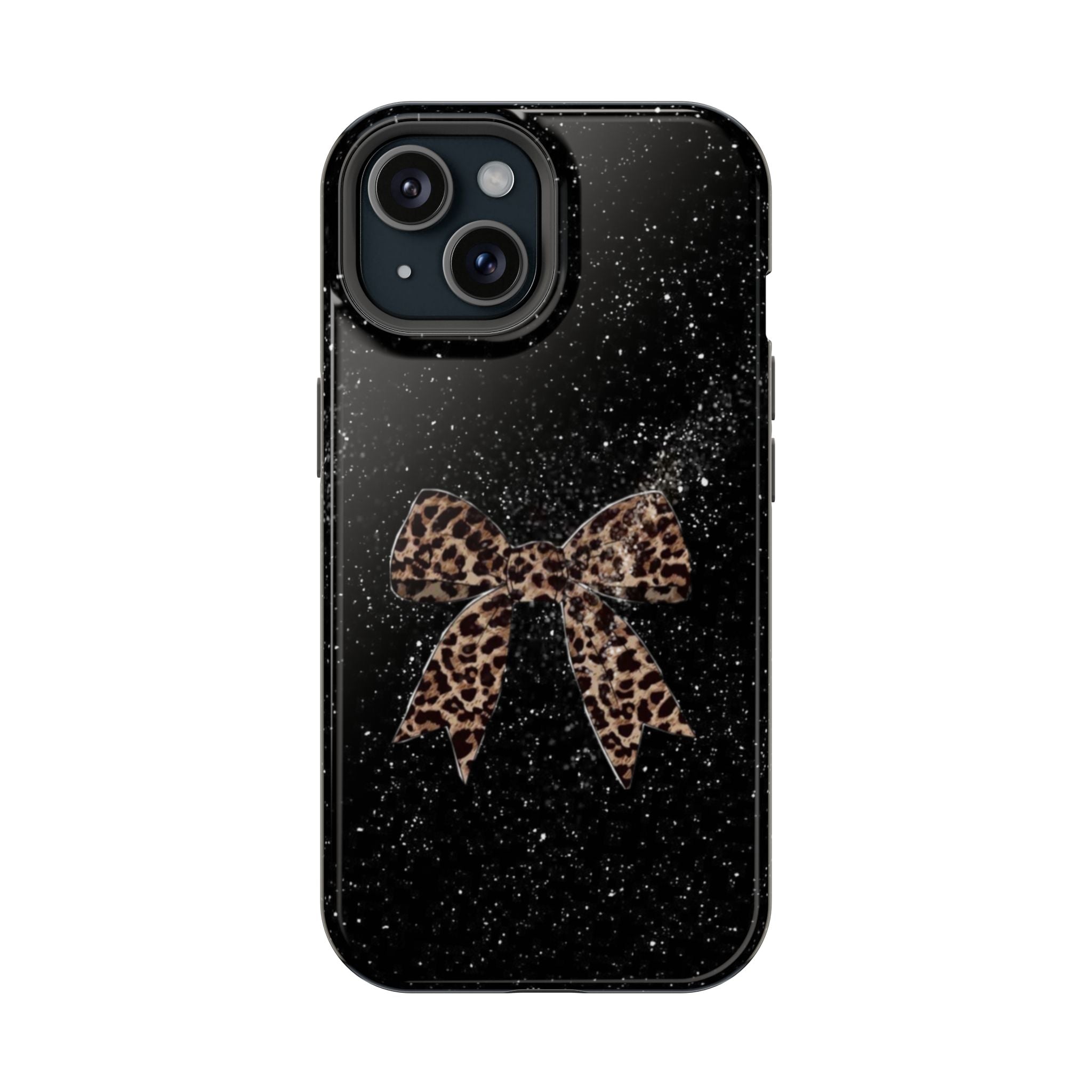 Siyah Simli Leopar Desenli Fiyonk Telefon Kılıfı K205