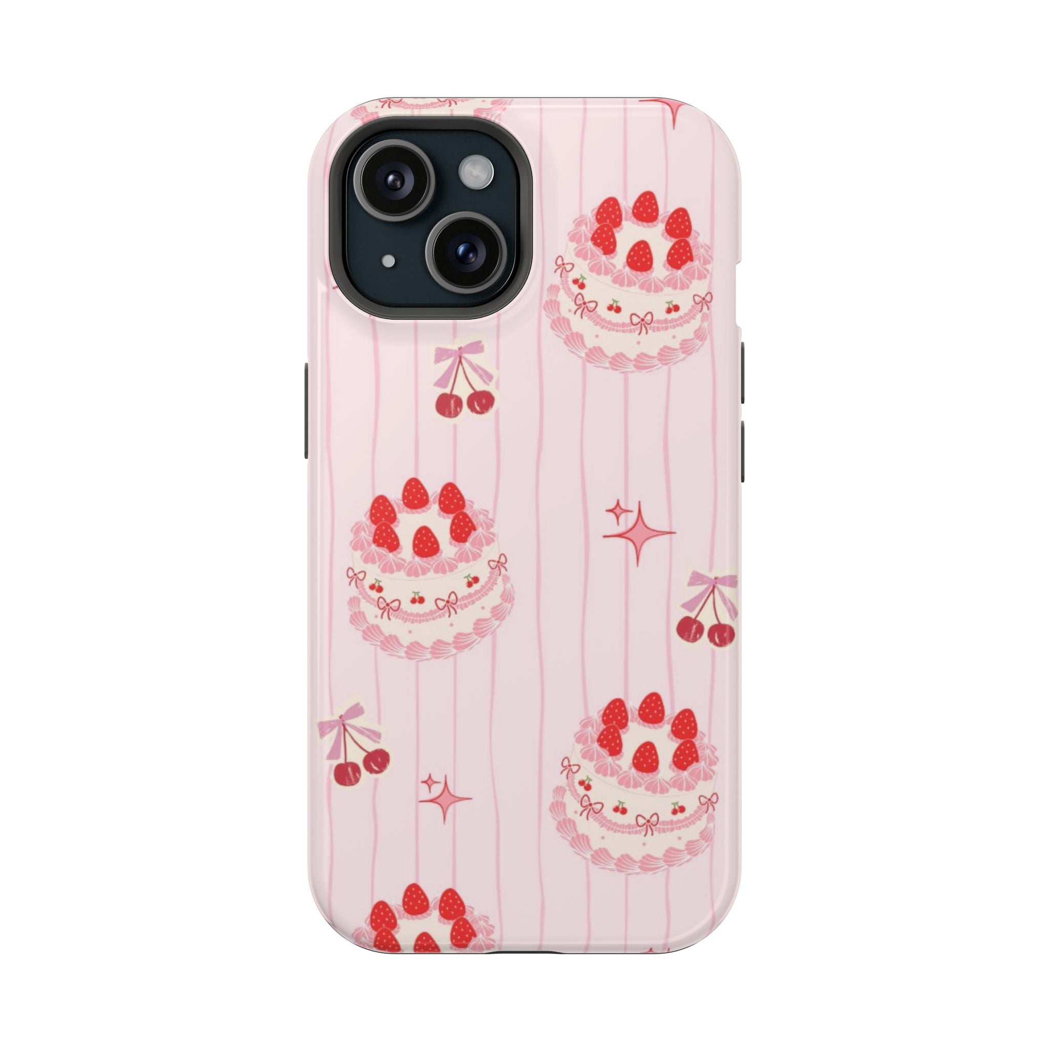 Pembe Çizgili Çilekli Pasta Deseni Telefon Kılıfı K062