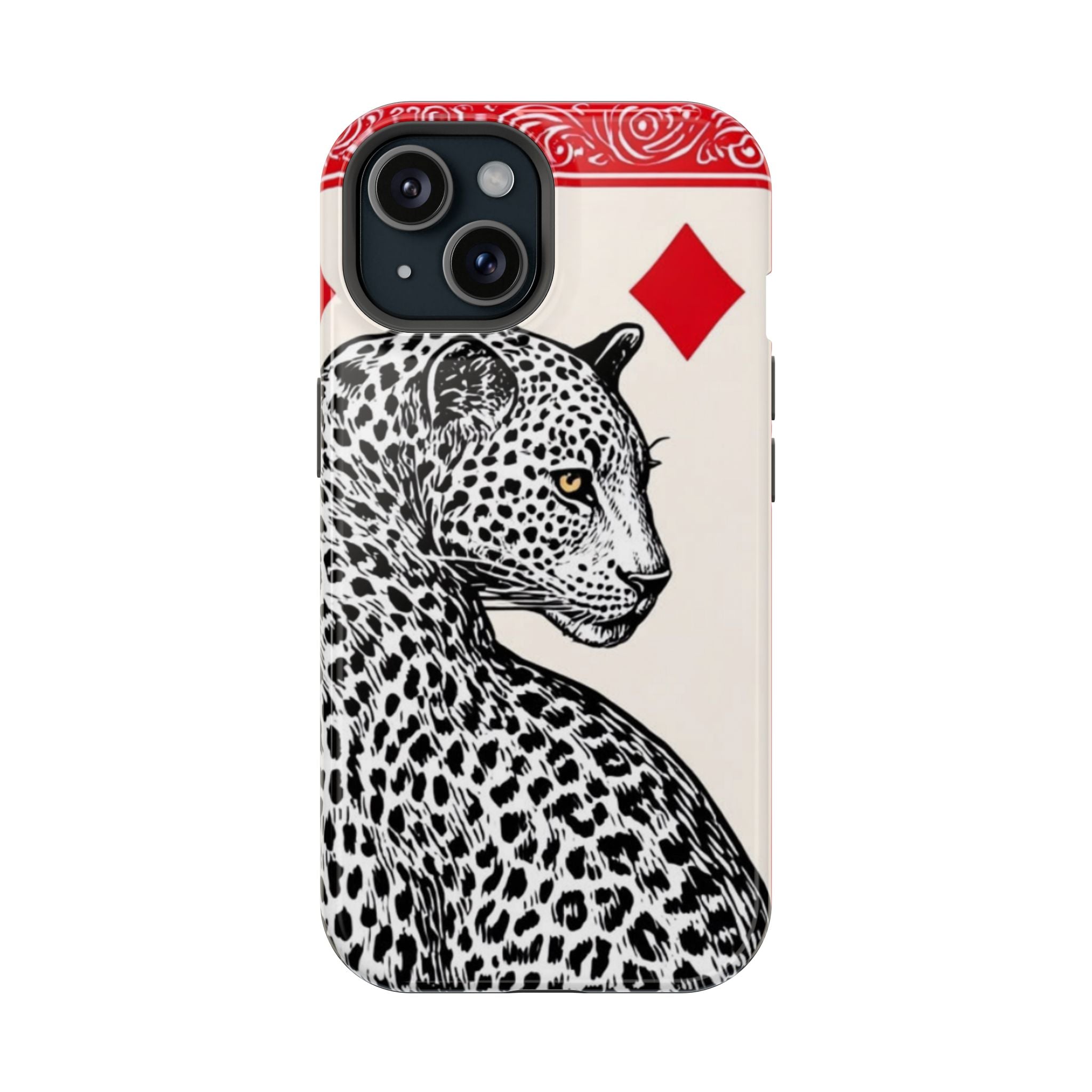 Siyah Beyaz Leopar Kırmızı Oyun Kartı Telefon Kılıfı K101